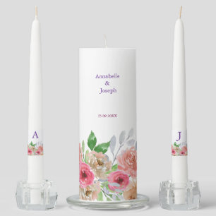 watercolors Florals Modern Botanical Wedding Unity Candle Set