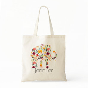 Watercolors flowers elephant illustration tote bag