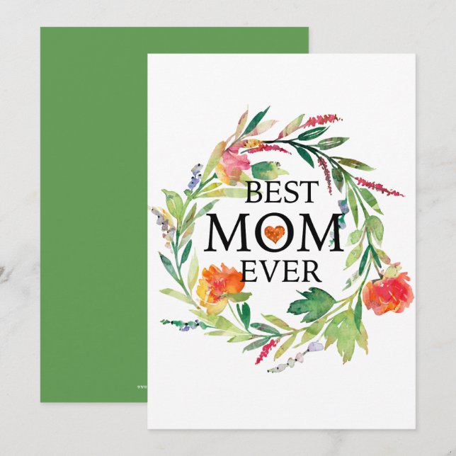 Watercolors Flowers Wreath Best Mom Ever Text (Front/Back)