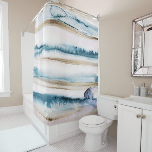 Watercolors fuzzy brushstrokes stripes shower curtain