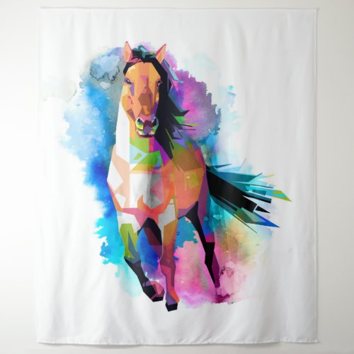Watercolors geometric horse illustration tapestry