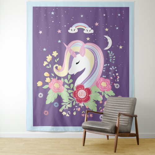Watercolors girly unicorn illustration tapestry