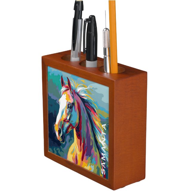 Watercolors Horse Head Illustration Desk Organizer (In Situ)