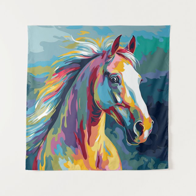 Watercolors Horse Head Illustration Tapestry (Front)
