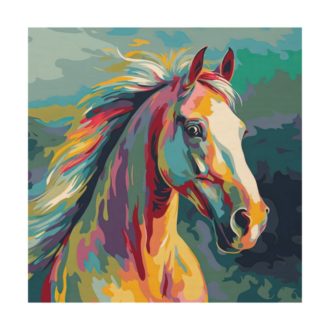 Watercolors Horse Head Illustration Wood Wall Art (Front)