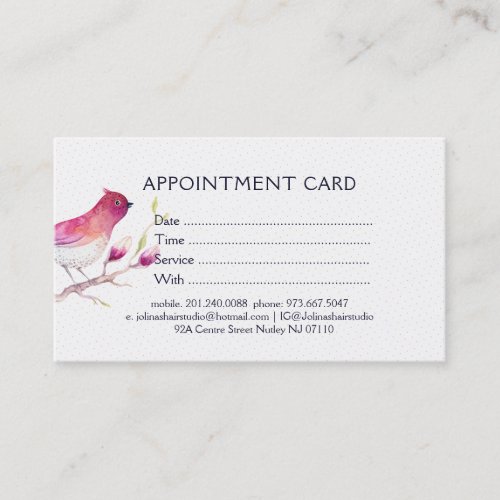 Watercolors Illustration Bird  Pink Magnolia Appointment Card