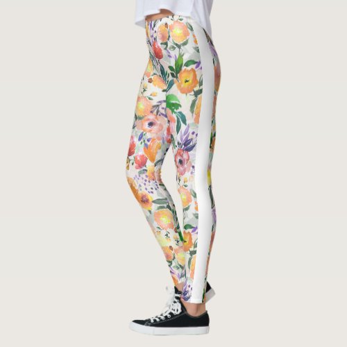 Watercolors Mixed Colors Floral Collage Leggings