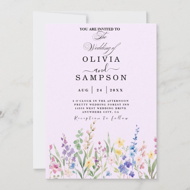 watercolors Modern Botanical summer Wedding Invitation (Front)
