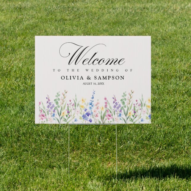 watercolors Modern Botanical summer Wedding Sign (Insitu)