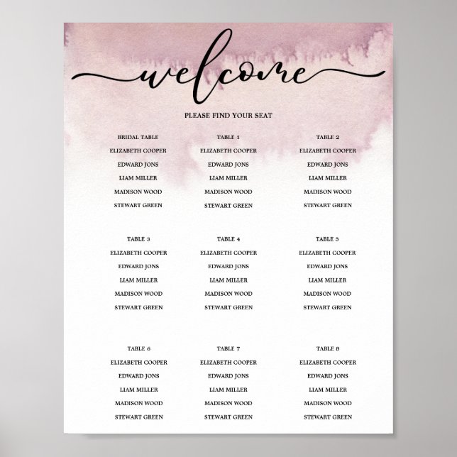 Watercolors ombre. Wedding Seating Chart. Poster (Front)