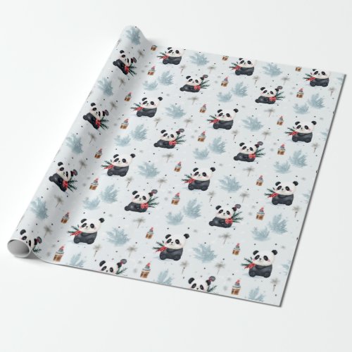 Watercolors panda winter holiday pattern  wrapping paper