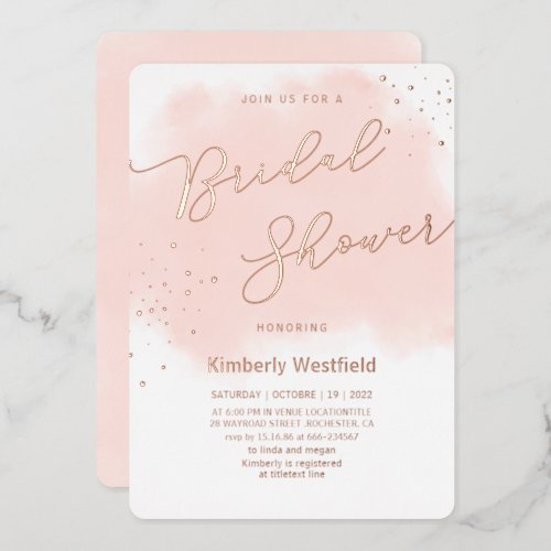  Watercolors Pastel Soft Pink Gold bridal shower Foil Invitation
