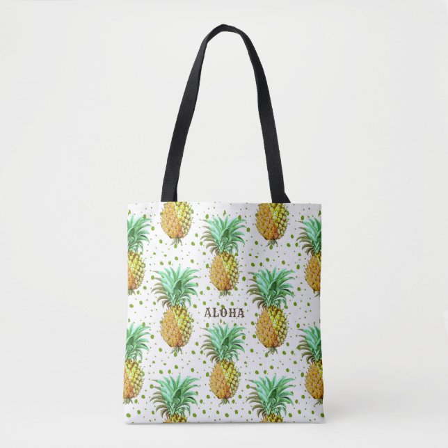Watercolors Pineapple Pattern Tote Bag (Front)