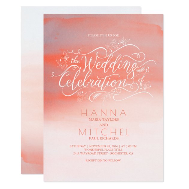Watercolors Pink Modern Typography Wedding Invites