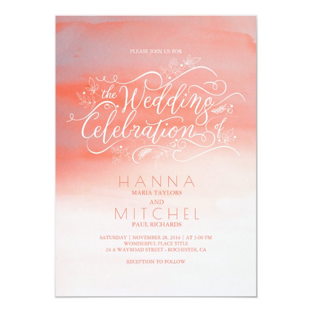 Watercolors Pink Modern Typography Wedding Invites