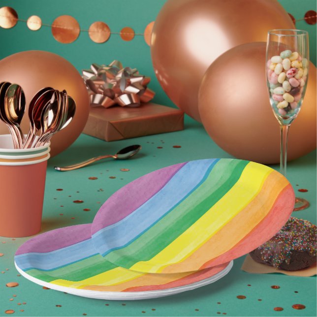 Watercolors Pride Rainbow Paper Plates (Multi)