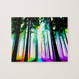 Watercolors Rainbow and Sunshine Forest Jigsaw Puzzle