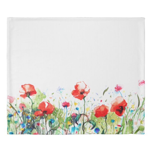 Watercolors Red Poppies & Spring Flowers Duvet Cover (Front)