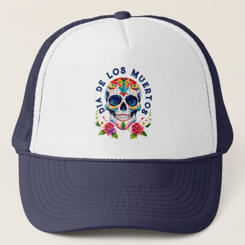 Watercolors Retro Sugar Skull Trucker Hat