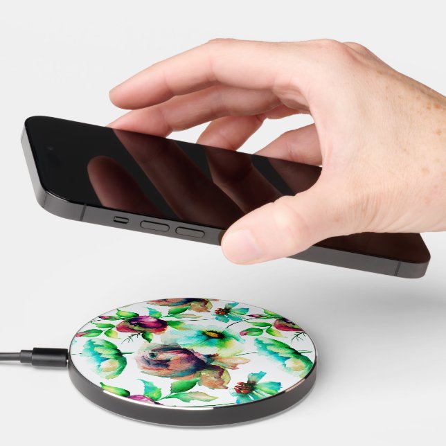 Watercolors roses pattern wireless charger  (Hand)