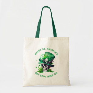 Watercolors shamrock skull illustration tote bag