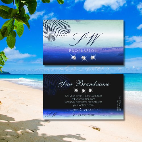 Watercolors Sky Clouds Sparkling Diamonds Initials Business Card