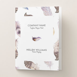 Watercolors trial feathers pattern pocket folder