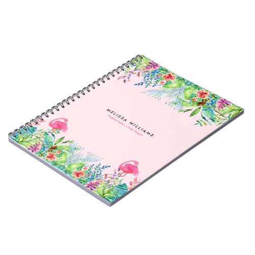 Watercolors Tropical flowers  pink flamingos Notebook