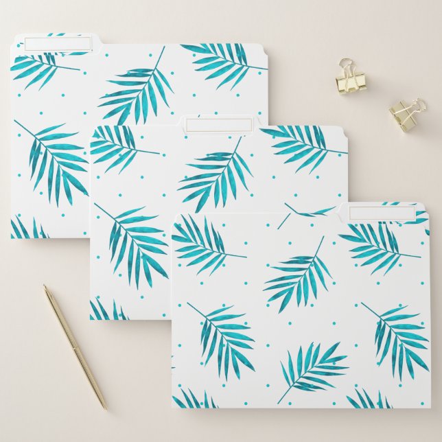 Watercolors tropical palm leaves pattern file folder (Set)