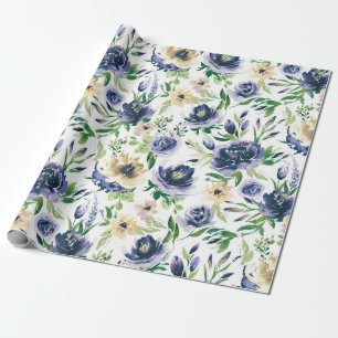 Watercolors violet-blue flowers pattern wrapping paper