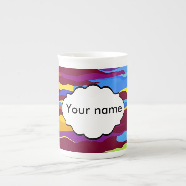 Watercolors waves abstract design bone china mug (Front)