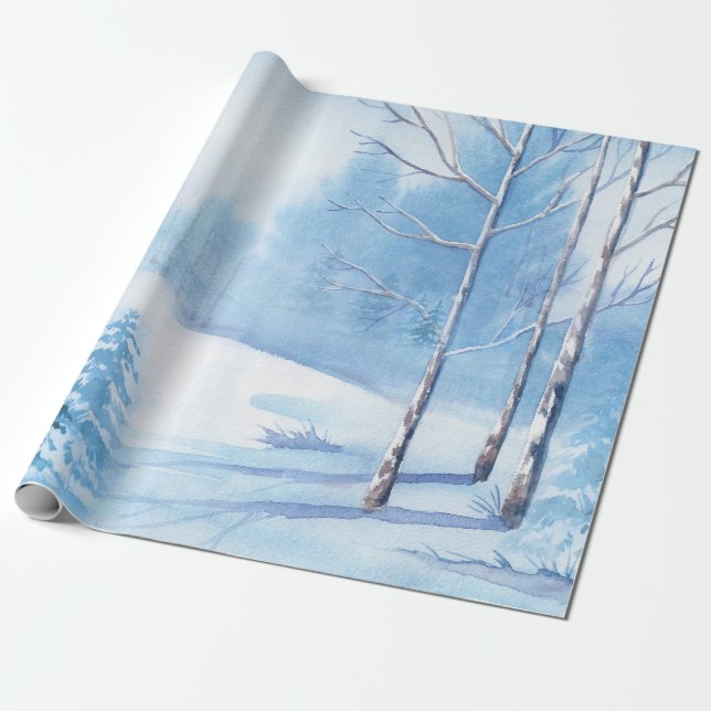 Watercolors Winter Landscape Wrapping Paper (Unrolled)