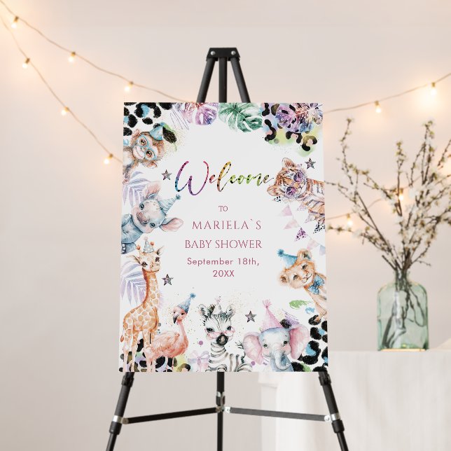  WatercolorWild Child Safari Animals baby shower W Foam Board (In Situ (Stand))