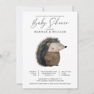 WatercolorWoodland Animal Hedgehog Baby Shower Invitation