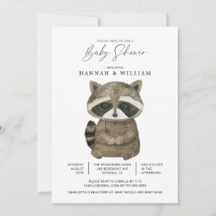 WatercolorWoodland Animal Raccoon Baby Shower Invitation