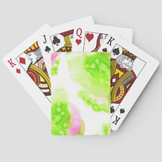 Watercolour abstract design. Pink and green paint. Poker Cards