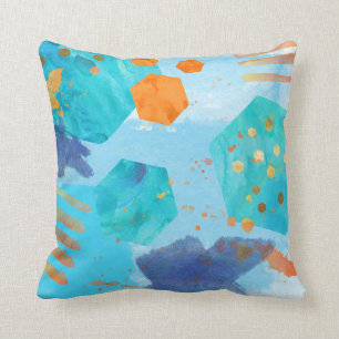 Watercolour Abstract Pillow Blue, orange, gold