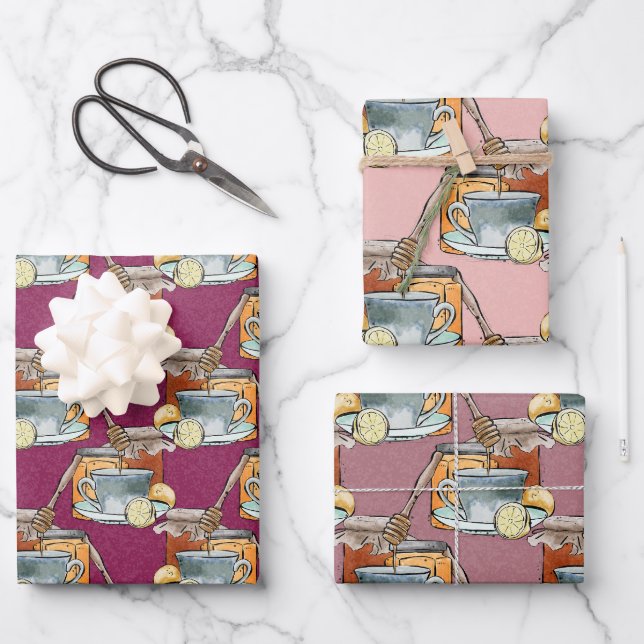 Watercolour Afternoon Tea & Honey Wrapping Paper Sheets (Front)