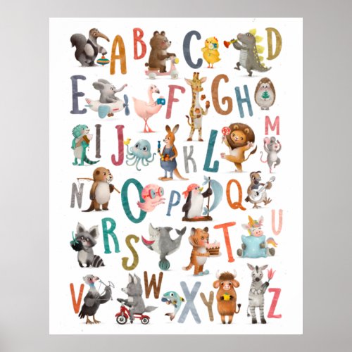 Watercolour Animals Alphabets Chart