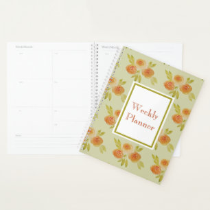 Watercolour Apricot Roses Pattern Weekly Planner