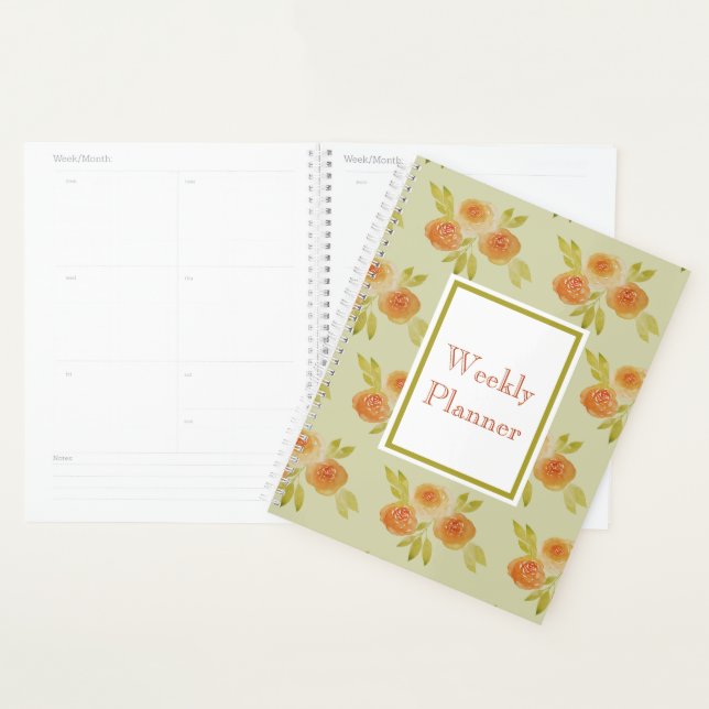 Watercolour Apricot Roses Pattern Weekly Planner (Display)