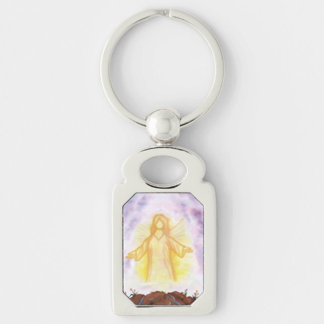 watercolour art angel appearing and shining keychain (Front)