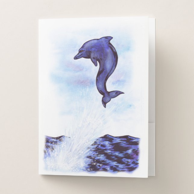 watercolour art Lucky dolphin and red dragonfly Pocket Folder (Front)