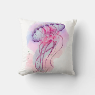 Watercolour artwork of Jellyfish Throw Pillow