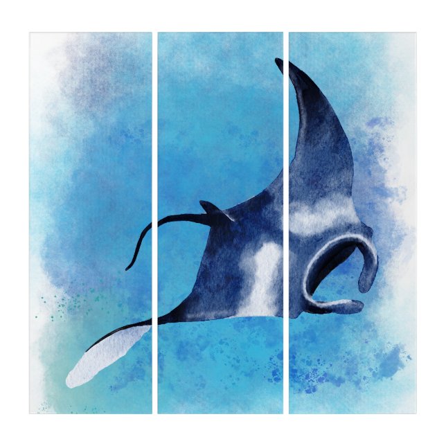 Watercolour artwork of Manta Ray Triptych (Front)