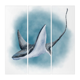 Watercolour artwork of Stingray Canvas Print Triptych