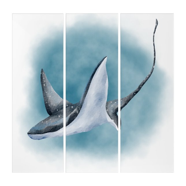 Watercolour artwork of Stingray Canvas Print Triptych (Front)