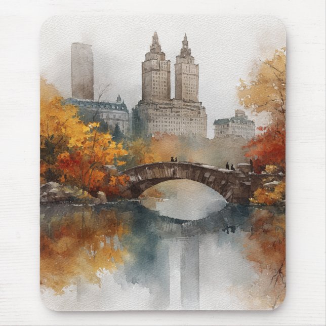 Watercolour Autumn in New York Mouse Pad (Front)