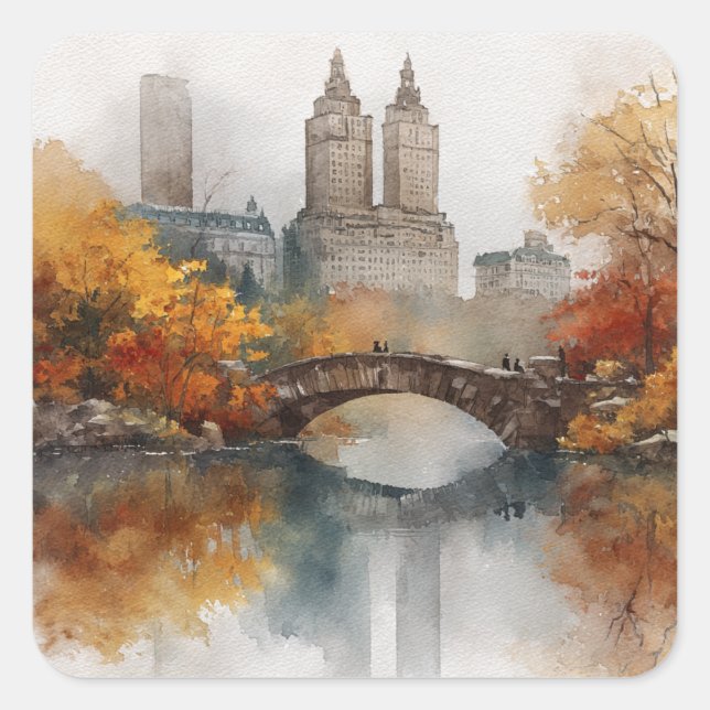 Watercolour Autumn in New York Square Sticker (Front)