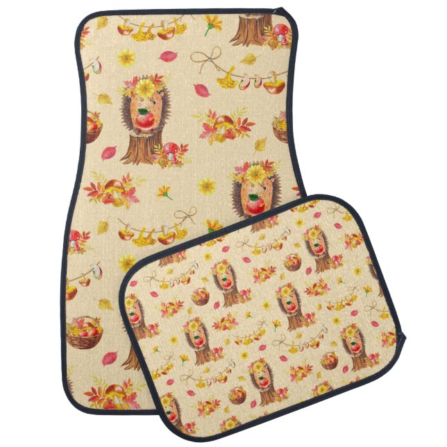 Watercolour Autumn seamless pattern. Cute watercol Car Floor Mat (Set)